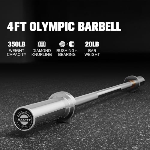RITFIT Olympic Barbell 4ft/6ft - 2 Inch Weight Bar for Strength Training, Weightlifting, Squat, Deadlift, Bench Press, Curl, Overhead Press - 350lbs/500lbs Capacity - color: Silver, size: 4FT with Collar