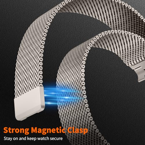 Milanese Loop Compatible with Apple Watch Ultra 3/2/1 Band 49mm 46mm 45mm 44mm 42mm, Magnetic Stainless Steel Strap Bands for iWatch Ultra SE 3/2/1 Series 11 10 9 8 7 6 5 4 3 2 1 Men, Titanium - color: Titanium