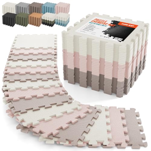 AIRHOP 18 PCS Gym Floor Mat, EVA Foam Puzzle Gym Mat, High-Density Interlocking Foam Floor Tiles for Home Gym, Play Workout Garage Kitchen Flooring 12.6"x12.6"x0.4" - color: Dusty Pink + Pastel Pink + Ivory Mix Set, size: 18 Tiles | 18 Sq Ft