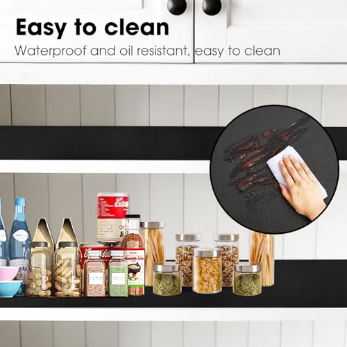 Drawer and Shelf Liner, Non-Slip Kitchen Cabinet Liners Non-Adhesive Thick Strong Grip Waterproof Washable Mats Protect Dresser Shelves Cupboard Bathroom Cabinets, Black, 12 in X 10 FT - color: Black, size: 11.8"W x 118"L