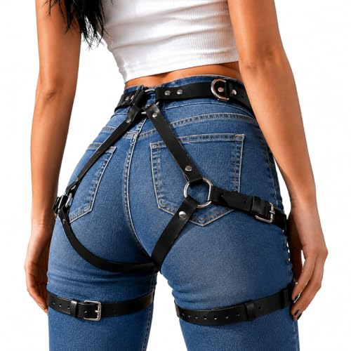 Women's garter belt Leather Thigh harness Punk Leg Belts lingerie Bar Carnival Party Cosplay outfits Accessories - color: Black3