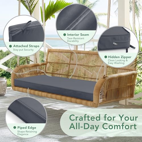 Summsun Outdoor Bench Cushion: Waterproof and Fade Resistant Patio Furniture Cushions - Non-Slip Bench Pad Cushion with Removable Cover for Garden Swing Porch Sofa Settee, 45 x 18 Inch, Dark Grey - color: Dark Grey, size: 45x18x3 Inch