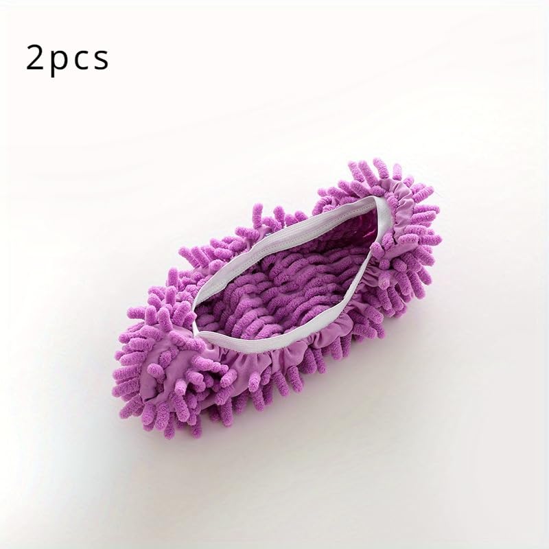 2pcs Lazy Mop Slippers Reusable Detachable Washable Chenille Dust Mop Shoes Cover for Floor Cleaning No Electricity Household Cleaning Tool for Living Room Bedroom Halloween - color: Purple