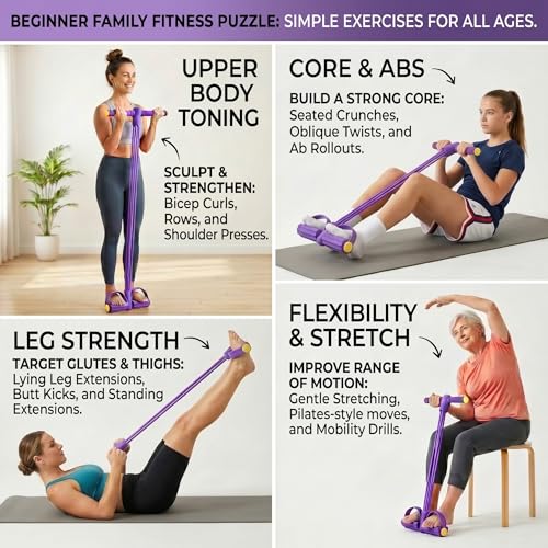 Pedal Resistance Band with Handle: Multifunction Foot Pedal Exercise Bands for Working Out - 8-Tube Rubber Up to 60 Lb - At Home Workout Equipment for Women - Abdomen/Waist/Arm/Leg
