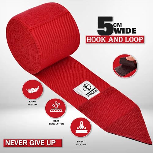 KOMBAT USA 180" Boxing Wraps for Men & Women – Hand Wraps for Boxing Gloves, Muay Thai Wraps, Vendas para Boxeo, Thumb Loop, MMA & Kickboxing Hand Wraps Boxing Training Gear - color: Pack of 5 Red