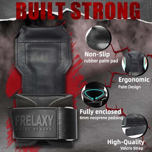 Frelaxy Lifting Wrist Straps, Rubber Weight Lifting Grips for Deadlifts | Non-slip rubber palm, Full palm protection, Neoprene wrist padding, Enhanced grip support, Pull ups rows lat pulldowns - color: Black