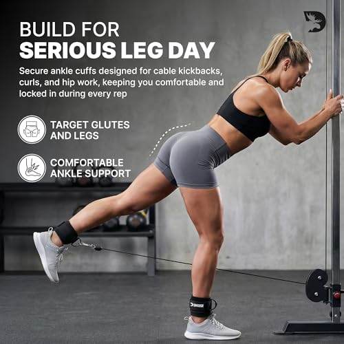 DMoose Ankle Strap for Cable Machine - One Size Fit with Premium Padding, Workout Kickback Ankle Cuffs, Ankle Bands for Working Out, Booty Workouts, Leg Extension, Hip Abductors & Lower Body Exercises - color: Olive Green - Single
