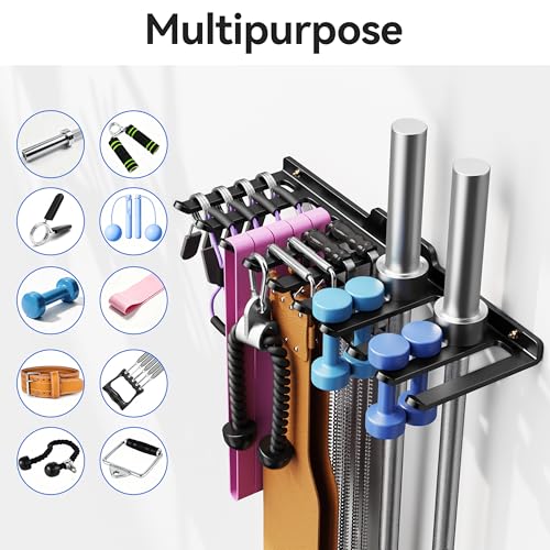 Wall-Mounted Home Gym Equipment Storage Rack for Resistance Bands, Barbell Bars, Cable Attachments, Lifting Belts, Jump Ropes, and Chains - size: Large