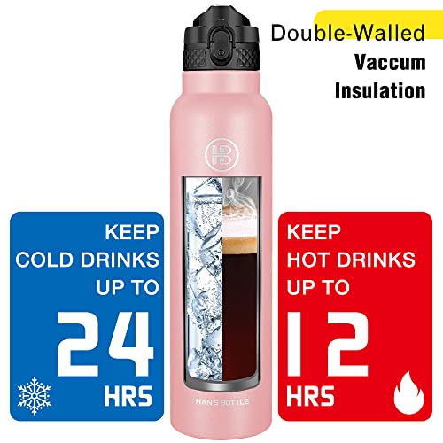 Han's Bottle Sports Water Bottle - 32 Oz, Straw Lid, Leak Proof, Vacuum Insulated Stainless Steel, Double Walled, Thermo Mug,Blush - color: Blush, size: 32 Ounces