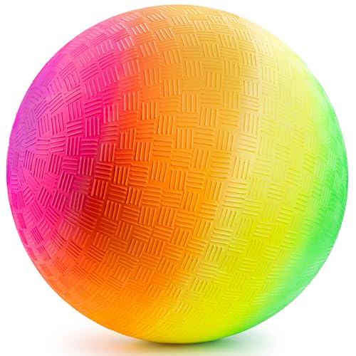 PlayBolt Rainbow Playground Balls - 8.5Inch (Pack of 12) Rubber Bouncy Inflatable Balls for Kids and Adults, Indoor and Outdoor Games, Kickball, Dodgeball, Four Square, Dodge Ball, Handball - size: 8.5-Inch - Pack of 12
