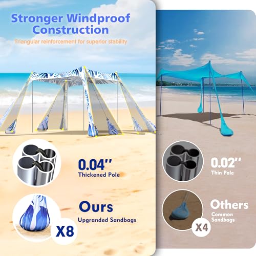 2PM SPORTS Beach Tent Sun Shelter 10x10 FT - UPF 50+ UV Protection, 8 Sandbags, Easy Setup, Portable Beach Shade Canopy for Family Picnic Camping Travel - color: Palm leaves
