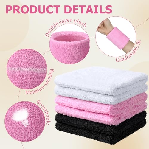 Willbond Wrist Sweatbands, Sports Sweatbands for Competition, Sweat Absorbent, for Basketball, Tennis, Football, Running and Work (Pack of 6) - color: Black,Pink,White