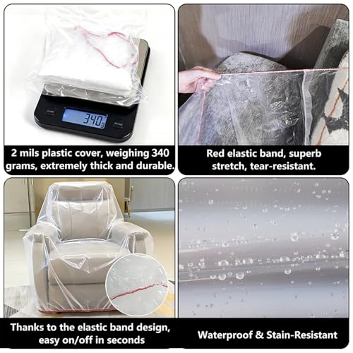 Plastic Chair Cover Furniture Cover with Elastic Band, Clear Recliner Cover Protector for Moving and Storage, Waterproof & Dustproof Moving Bags for Armchair Slipover 34W x 42D x 48H Inches (Chair) - size: Chair