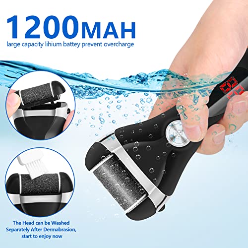 Electric Foot Callus Remover Kit, Elmchee Rechargeable Pedicure Tools Foot Care Feet File with 3 Roller Heads,2 Speed,Battery Display for Remove Cracked Heels Calluses and Dead Skin(Black) - style: Black