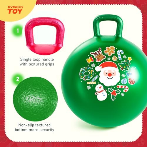 2-Pack Hopper Ball for Kids 18In Sit On Bouncy Ball with Handle with Christmas Reindeer Ears, The Top Green & Red Christmas Boys Girls Gifts for 4 5 6 7 8 Yr Old Indoor Outdoor Active Play - color: Red + Green Christmas, size: Age:4-8(18''/45cm)