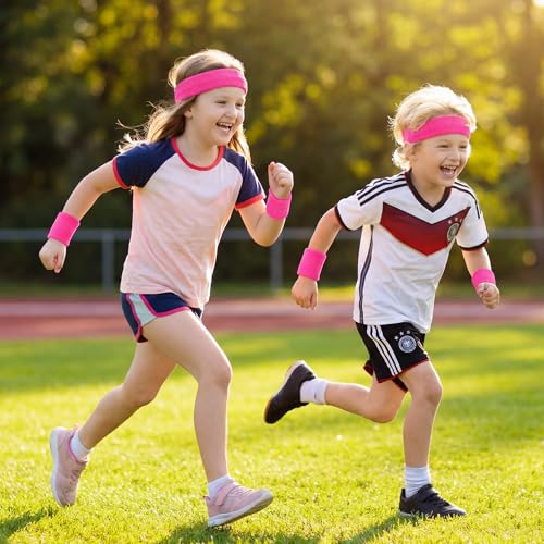 Sucrain 3 Pieces Sweatbands Set, 1 Pieces Sports Headband and 2 Pieces Wristbands,Wicking Sweat Head Band for Youth Womens Men - color: Pink