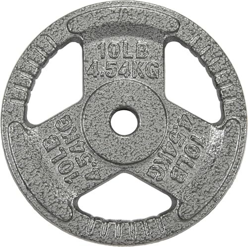 HulkFit 1 inch or 2 inch Cast Iron Weight Plate Set with Multi-Grip Handles and Enamel Coated for Barbells & Strength Training - Grey - style: 1in - 10lbs (SINGLE)