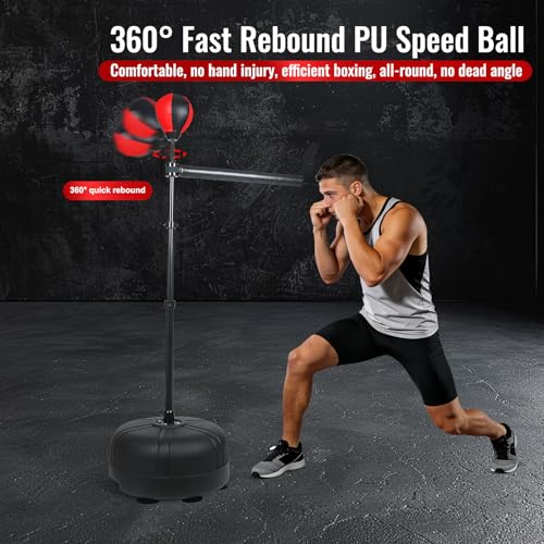 Boxing Bag with Stand, 46.4"-72.8" Height Adjustable Freestanding Spinning Bar, Boxing Reflex Bag for Home Gym & MMA Training - color: Red Black
