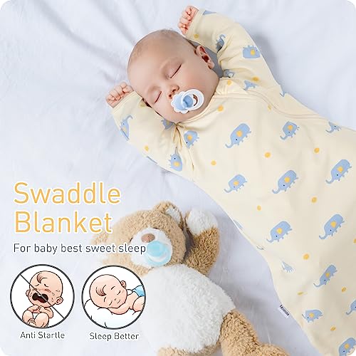 Premium Soft Cotton Transitional Baby Swaddling Sack with Arms Up & Sleeves 6-12 Months, Mitten Cuffs, 2-Way Zipper, Sleeping Sacks for Newborns - Calms Startle Reflex, Boys & Girls Sleep Bag - color: Little Elephant, size: L ( 6-12 Months, 20-29 Lbs )