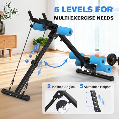 DERACY Ab Workout Machine Adjustable Ab Trainer Abdominal Trainer for Home Gym Foldable Ab Crunch Machine for Core 440 LBS - color: Blue