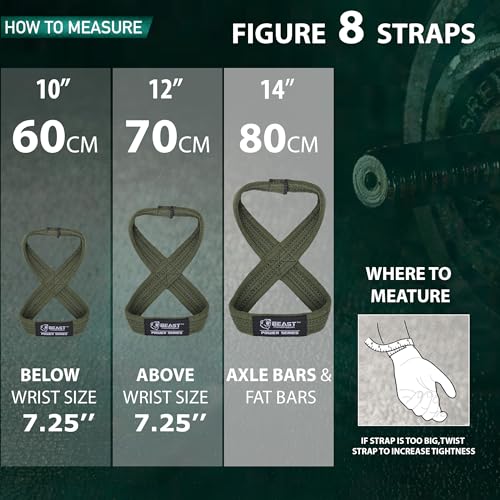 Figure 8 Lifting Strap- Strongman 10-14" Deadlift Straps- True Grip Support & Heavy Duty Wrist Straps for Weightlifting Women Men- Hand Straps for Weight Lifting Figure 8 Straps for Gym Workout - color: Green/Black, size: Large 14" - Fat or Axle Bar