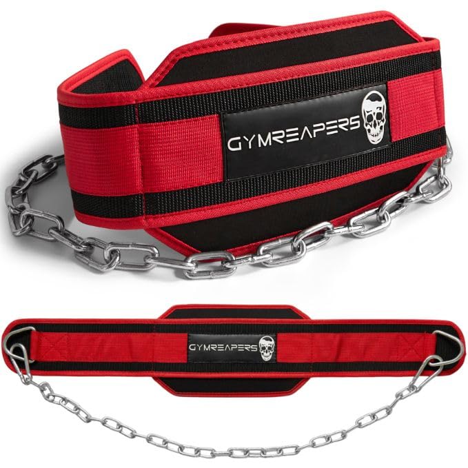 Gymreapers Dip Belt With Chain For Weightlifting, Pull Ups, Dips - Heavy Duty Steel Chain For Added Weight Training - color: Red