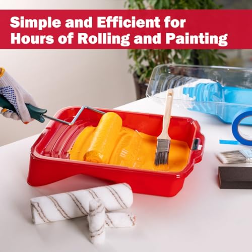 Mister Rui Paint Tray, 11 Pack, 9 Inch Paint Tray with 10 Liners, Thickened Plastic, Paint Pan Liners, Paint Roller Trays for Painting & DIY - size: 9 Inch, 11 Pack