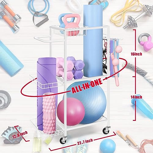 LIANTRAL Yoga Mat Storage Rack - Metal Gym Organizer for Yoga Mats, Foam Rollers & Fitness Equipment, Space Saving Workout Equipment Storage Rack for Home Exercise and Fitness Gear - color: White