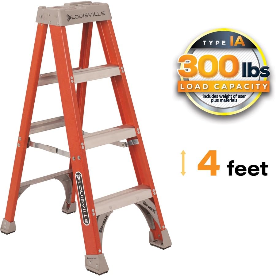 Louisville Ladder 4-Foot Fiberglass Step Ladder, 300-Pound Load Capacity, Type IA, FS1504 - size: 4 feet