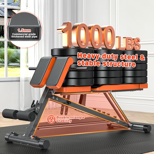 XDDIAS Roman Chair, Adjustable Weight Bench Back Extension Machine for Home Gym, 1000LBS All-in-One Sit Up Bench with Dumbbell Rack, Incline, Decline, and Flat Bench for Hyperextension, Core, Glute - color: Black+Bench Only