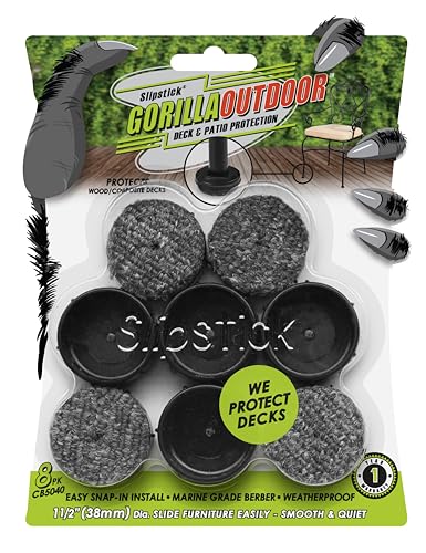 Don't Scratch Your Deck Gorilla Outdoor 1-1/2 Inch Patio Furniture Feet Caps (8 Pack) Floor Protecting Replacement Feet Glides for Metal Outdoor Furniture & Indoor, Weatherproof Berber Sliders