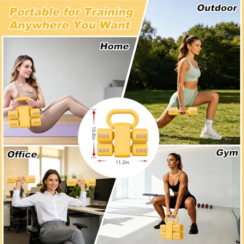 RINREA Adjustable Dumbbell Set, Hand Weight Dumbbells with Kettlebell Shell | ABS, Weight Adjustable, Quick Lock, Kettlebell & Dumbbell in 1 Set, Compact, Space-saving, Women, Home Gym, Office, Traveling - color: Yellow