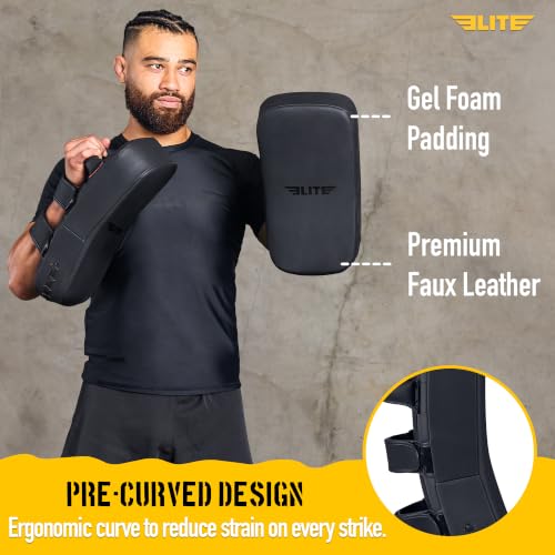 Elite Sports Muay Thai Kickboxing Training Pad for Kickboxing, MMA, Taekwondo, Karate. Ideal for Punches, Knees, and Kicks in Martial Arts Training (ONE PAD ONLY) - color: Solid Black