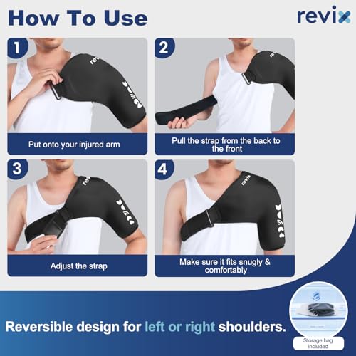 REVIX Large Shoulder Ice Pack for Rotator Cuff Cold Therapy, Premium Solid Gel Shoulder Ice Pack XL with Soft Lycra, Reusable Large Cold Pack for Men and Women Post-Workout Recovery & Discomfort - size: XL, style: Basic