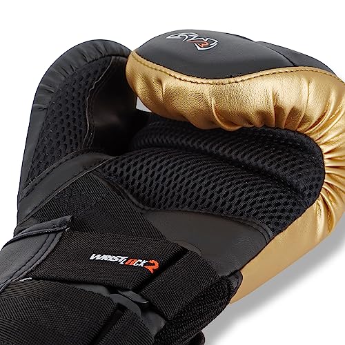 RIVAL Boxing RB10 Intelli-Shock Bag Gloves, Hook and Loop Closure - Ergonomic Fit, 1.25” of Closed Cell Foam for Intense Bag Use - color: Black/Gold, size: Large