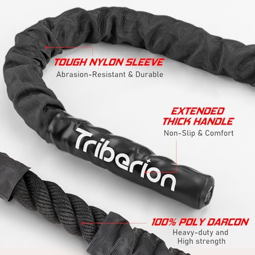 Battle Rope For Home Gym Workout - 1.26 Inch 30ft Heavy Weighted Training Exercise Ropes Fitness Equipment With Sleeve And Anchor Strap Kit For Outdoor Working Out - color: Black, size: 1.26 Inch x 30 FT