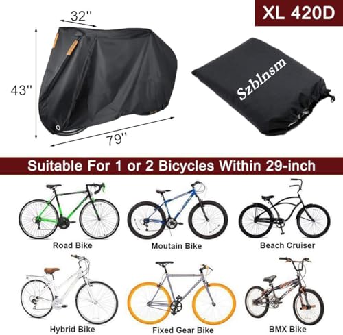 Szblnsm Bike Cover for 1, 2 or 3 Bikes Outdoor Waterproof Bicycle Covers 420D Heavy Duty Ripstop Material Offers Constant Protection for All Types of Bicycles All Through The 4 Seasons - size: XL for 1 or 2 Bikes