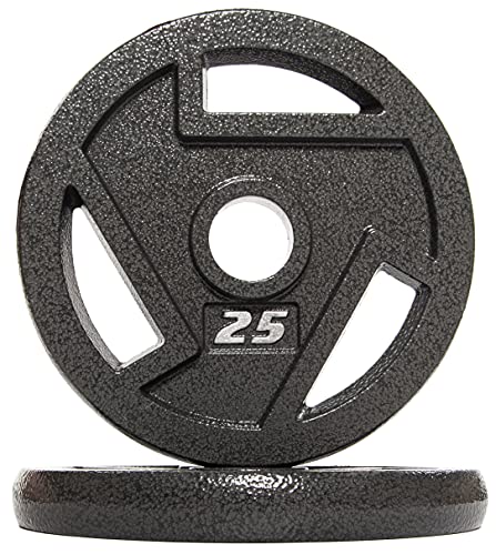 Signature Fitness Olympic 2-Inch Cast Iron Plate Weight Plate for Strength Training and Weightlifting, Multiple Sizes - color: 25LB Pair, style: Style #3