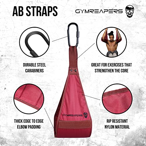 Gymreapers Hanging Ab Straps for Pull-Up Bar - Hang Bar Assist Strap & Strength Workout Equipment, Padded Adjustable Arm Supports with 2 Steel Carabiners for Leg Raises, Abdominal & Core Training - color: Red