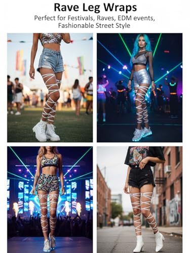 Black Leg Wraps Rave Elastic Garter with O Ring Outfits Festivals Exotic Costume for Women - color: White