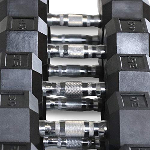 WF Athletic Supply Rubber Coated Hex Dumbbell Set, Multiple Choices Available - Dumbbells with Rack Stand and Mat, or Dumbbells Only (200/550/1200/2100/3000 LB) - color: c. 5 - 50LB Dumbbells Only