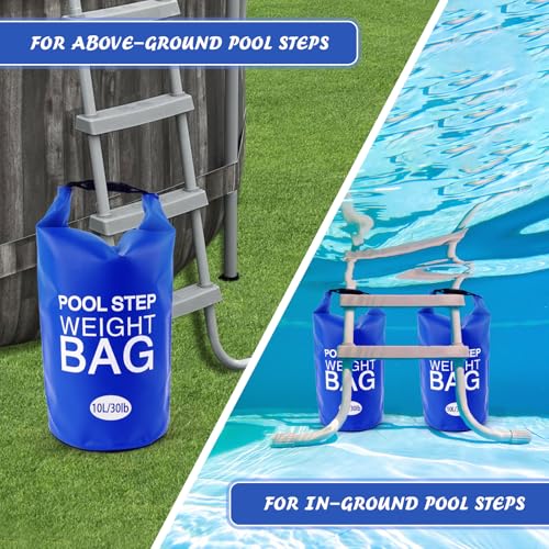 Heavy Duty Pool Ladder Weights 30 lb - 2 Pack Pool Step Sand Bags for Above Ground Pools, Waterproof 500D PVC, Tear-Resistant Pool Stair Stabilizer to Prevent Floating, Blue - color: Blue, size: 30 lb
