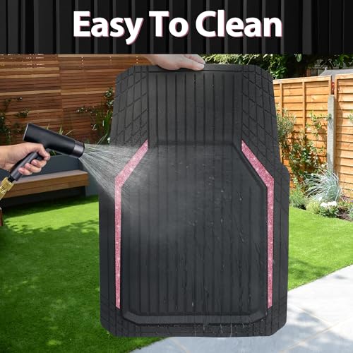 CAR PASS Pink Heavy Duty Rubber Floor Mats for Car, Waterproof Liner Deep Dish Bling Car Mats Full Sets, Universal Trim to Fit for SUV Truck Sedans Vans, All Weather Floor Mats, Pink Sparkly - color: Bling Black Pink