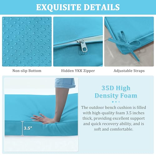 Premium Outdoor Bench Cushions for Patio Furniture 3.5inches Memory Foam Bench Cushion Waterproof Fade Resistant Porch Swing Cushions with Straps 36×18 Inch Lake Blue - color: Lake Blue, size: 36'' x 18'' x 3.5''