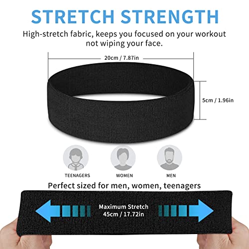 ChezMax 6PCS Moisture Wicking Headbands and Sweatbands for Men's Sports, Tennis, Basketball, Running, Working, Gym