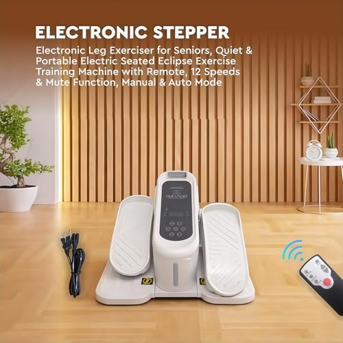 Under Desk Elliptical Machine, Remote Control Elliptical Leg Exerciser | Electric Pedal Exerciser, Quiet Under Desk Bike for Seniors, Electric Seated Pedal, 12 Adjustable Speed, Auto & HR Mode-White
