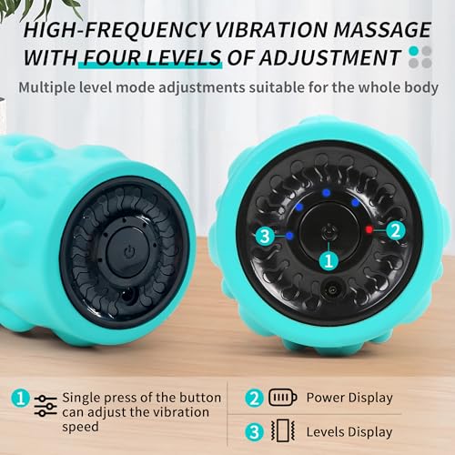 Vibrating Foam Roller,Electric Deep Tissue Massage Roller for Muscle Recovery & Back Pain Relief,4-Speed High Intensity Trigger Point Foam Roller with Carry Bag,Rechargeable Yoga Fitness Roller Blue - color: Blue