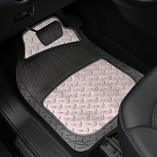 FH Group Automotive Floor Mats - Heavy-Duty Metallic Rubber Floor Mats for Cars, Universal Fit Full Set, Climaproof Floor Mats, Trimmable Floor Mats for Most Sedan, SUV, Truck Floor Mats Gray - color: Gray