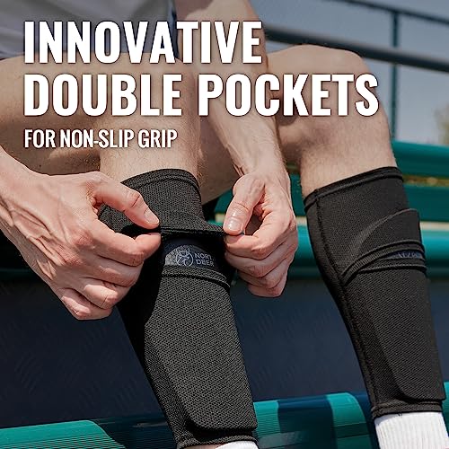 Northdeer Soccer Shin Guards Sleeves with Optimized Insert Pocket(1Pair) - color: black, size: M (4'7"-5'3")