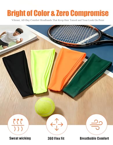Headbands for Men & Women, Sweat Headband Non-Slip Sweatband Sports Running Cycling Yoga Basketball Workout Football Training - color: Black,Neon Yellow,Neon Orange,Green